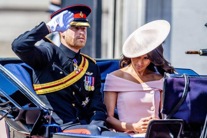 Meghan Markle et le prince Harry lors de l'anniversaire de la Reine à Londres ce samedi 9 juin