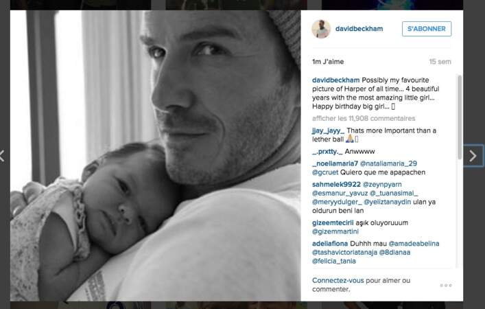 Harper Beckham, dans les bras de son père alors qu'elle n'avait que quelques jours