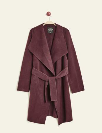 Jennyfer veste longue avec ceitnure bordeaux 29,99 euros 