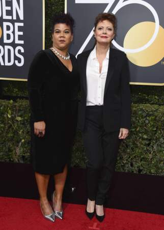 Rosa Clemente et Susan Sarandon lors de la 75e cérémonie des Golden Globes, le 7 janvier 2018