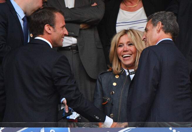 Finale de la Coupe de France : Emmanuel Macron, Brigitte Macron et Nicolas Sarkozy