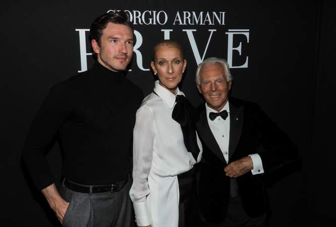 Pepe Munoz, Céline Dio et Giorgio Armani au défilé Giorgio Armani Privé, le 22 janvier
