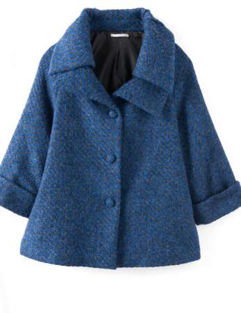 Veste en tweed bleu, 89,99€ (Les 3 Suisses)