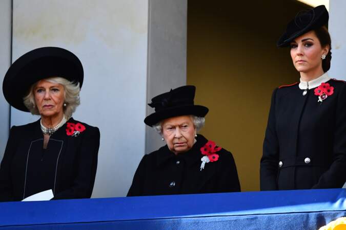 La reine Elizabeht II entourée de Kate Middleton et Camilla Parker Bowles