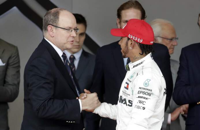 Albert II de Monaco et Lewis Hamilton au Grand Prix de Formule 1 de Monaco le 26 Mai 2019