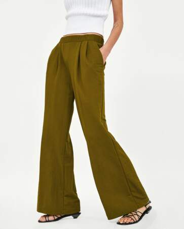 Pantalon large fluide kaki, Zara, 29,95 euros