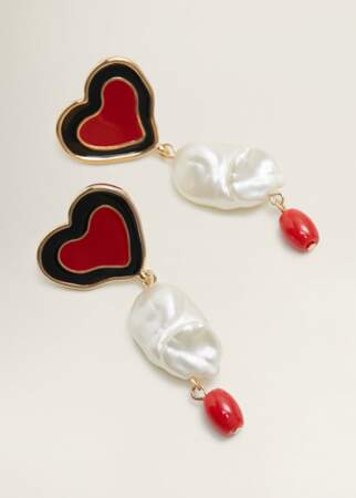 Boucles d'oreilles coeur et perles, Mango, 15,99€