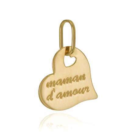 Pendentif coeur "Maman d'amour" en or jaune 18 carats, Le Manège à bijoux, 27,70€