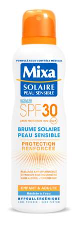 Brume solaire peau sensible SPF 30, Mixa, 12€