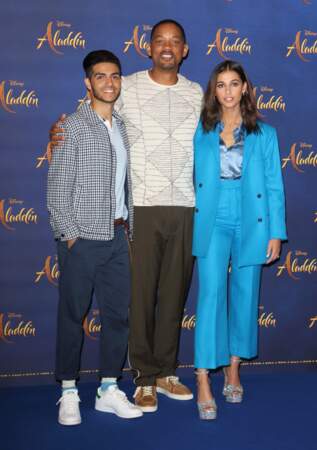 Will Smith aux côtés de Mena Massoud et Naomi Scott, les interprètes d'Aladdin et Jasmine