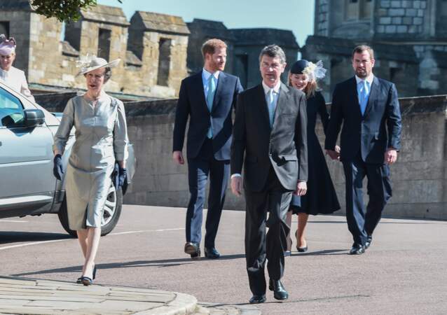 La princesse Anne, Timothy Laurence, le prince Harry, duc de Sussex, Peter Phillips et Autumn Phillips 
