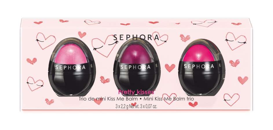 Cadeaux de fête des mères : coffret Pretty Kisses composé de trois mini baumes, Sephora, 9,95€