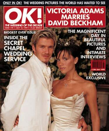 Robes de mariée de stars : Victoria Beckham, sa petite couronne, et David Beckham teint en blond en 1999