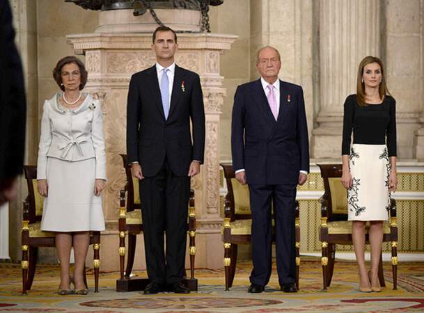 Sofia de Grèce, Juan Carlos 1er, Felipe VI et son épouse Letizia Ortiz