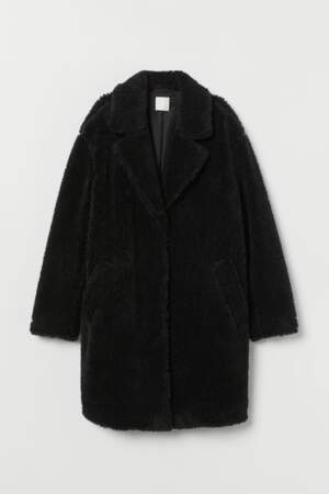 Manteau en peluche noir, H&M, 69,99€