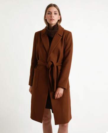 Manteau drap de laine marron, Pimkie, 65,99€