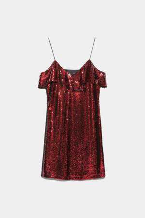 Robe mini à paillette, Zara, 39,95 €