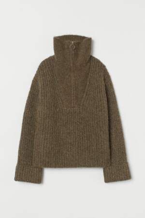 Pull en laine marron kaki chiné, H&M, 29,99€ au lieu de 69,99€