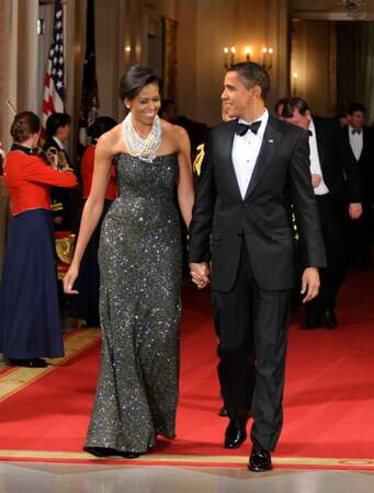 Michelle Obama et sa robe bustier à paillettes 