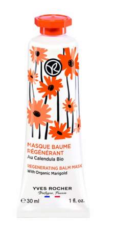 Masque baume régénérant. Au calendula Bio, 30 ml, 7,90 €, Yves Rocher.