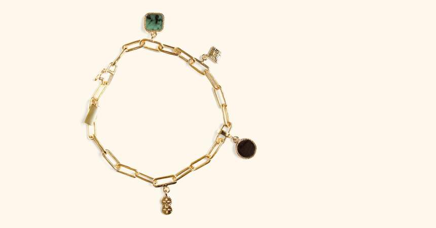 Bracelet Arya, Emeraude et Onyx texturé, Be Maad, 130€