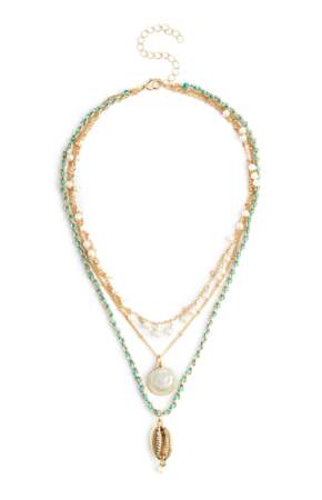 Collier multi-rangs de perles dorées et vertes, Primark, 4€