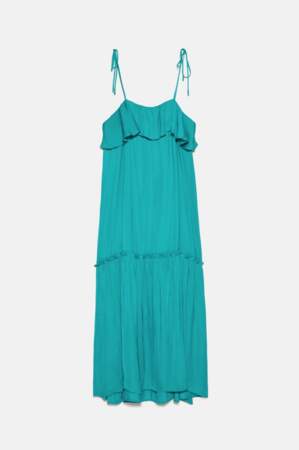 Robe à volants turquoise, Zara, 29,99€ au lieu de 49,95€
