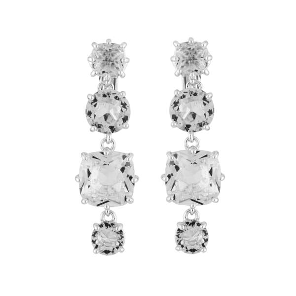 Boucles d'oreilles pendantes 4 pierres silver cristal, Les Néréides, 80€