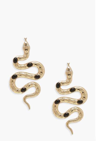 Boucles d'oreilles pendantes avec pierre et serpent, Boohoo, actuellement à 7,80€