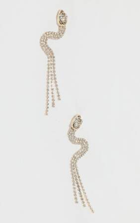 Boucles d'oreilles pendantes en forme de serpent et strass, PrettyLittleThing, actuellement à 6€