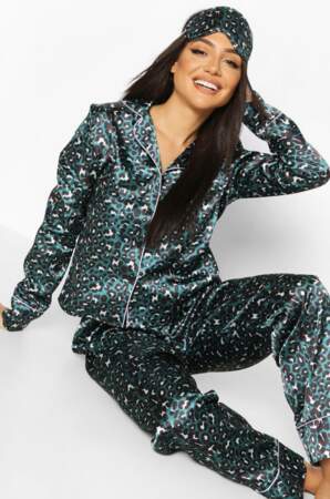 Ensemble pyjama 5 pièces en satin imprimé léopard, Boohoo, actuellement à 33€