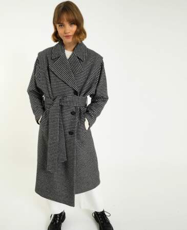Manteau long motif pied-de-poule, Pimkie, 69,99€