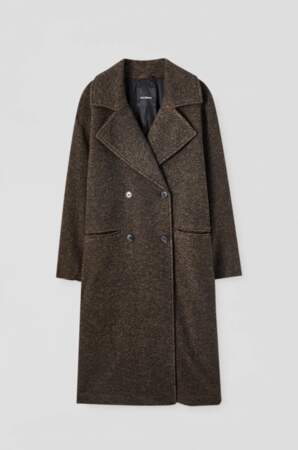 Manteau long en mélange de laine à chevrons, Pull and Bear, actuellement à 47,99€