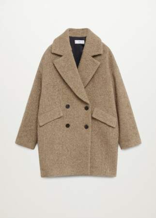 Manteau long croisé texturé en laine mélangée, Mango, 99,99€