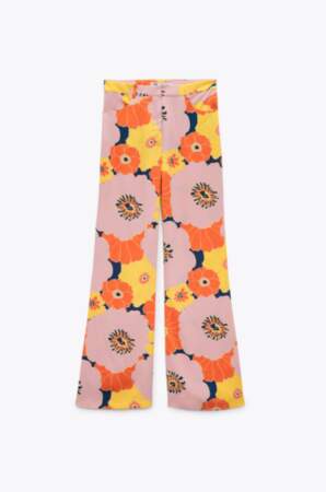 Pantalon fluide à imprimé fleurs, Zara, 39,95€