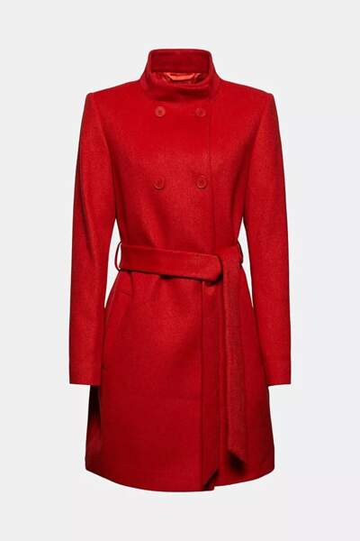 Manteau en laine mélangée recyclée à ceinture, Esprit, 149,99 euros