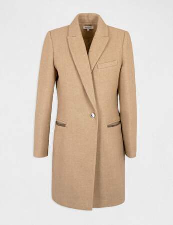 Manteau cintré avec col cranté à revers beige femme, Morgan, 160 euros