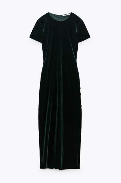 Robe en velours verte Zara, 39,95 euros