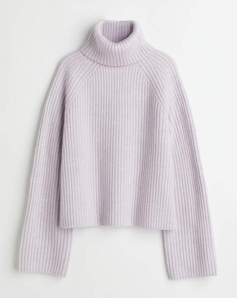 Pull en maille côtelée violet clair, H&M, 29,99 euros