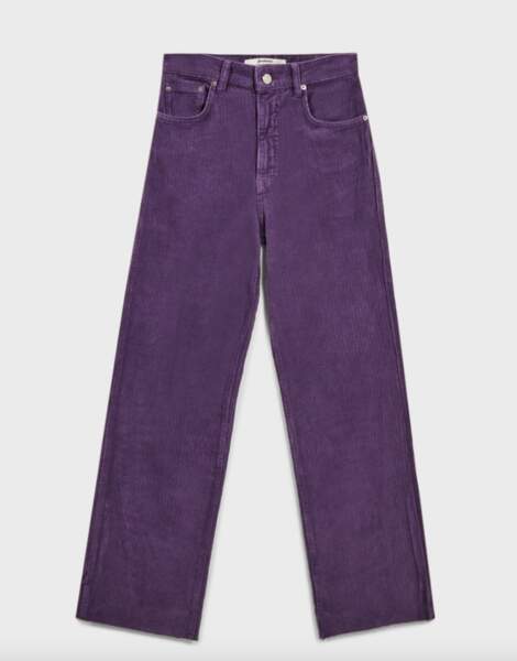 Pantalon straight velours côtelé violet, Stradivarius, 29,99 euros