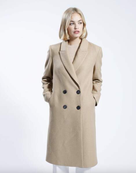 Manteau long avec 50% de laine camel Pimkie, 89,99 euros
