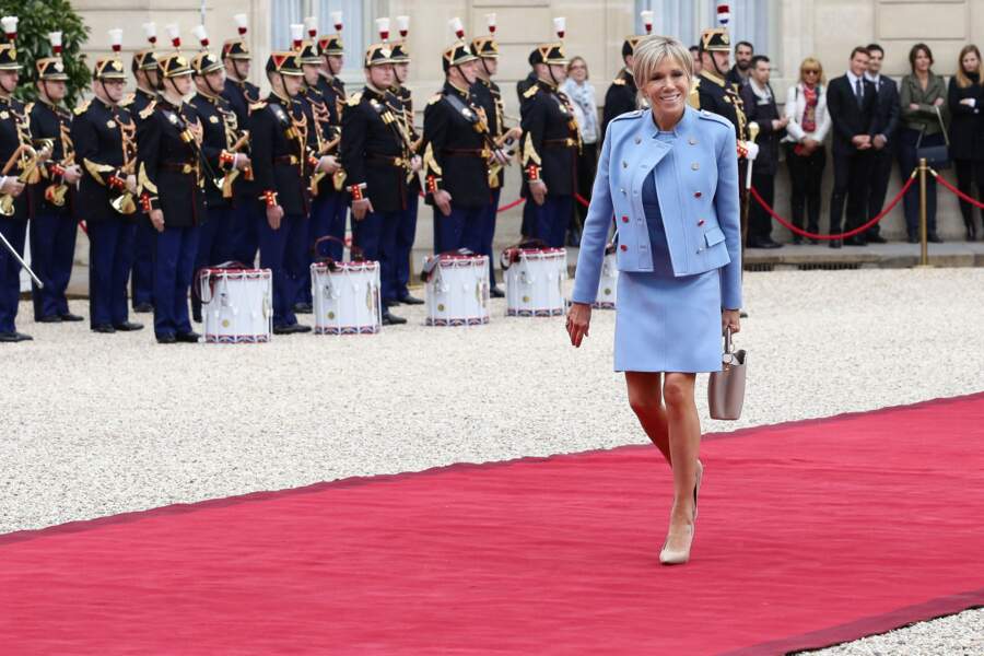 Brigitte Macron au palais de l'Elysée à Paris, le 14 mai 2017 pour la cérémonie d'investiture d'Emmanuel Macron