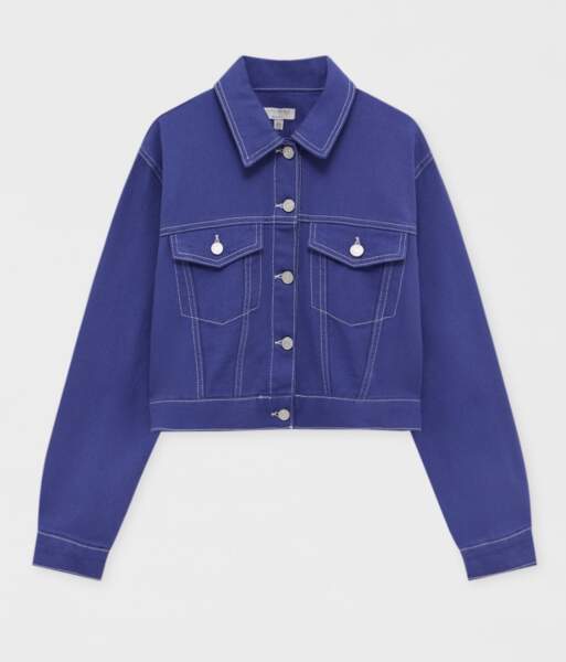 Veste en jean violette à surpiqûres Pull&Bear, 35,99 euros