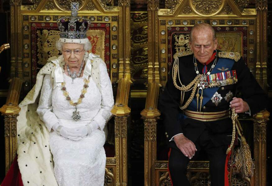 Discours du trône : la reine Elizabeth II en 2014 aux côtés du duc d'Edimbourg 