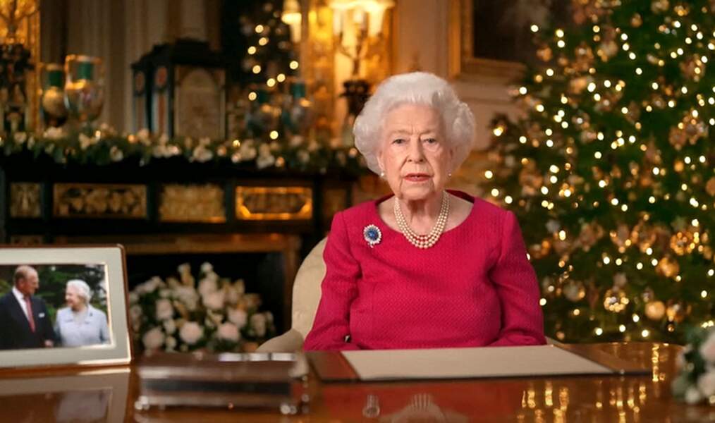 En 2021, la Reine Elizabeth II lors du discours de Noël au château de Windsor.