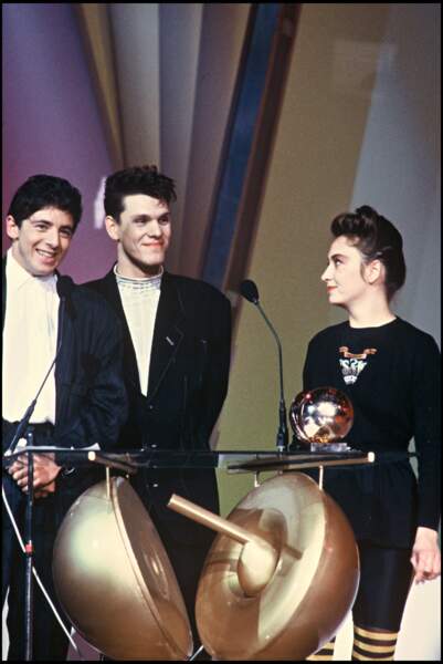 En 1987, Patrick Bruel, Marc Lavoine et Catherine Ringer lors des Victoires de la Musique