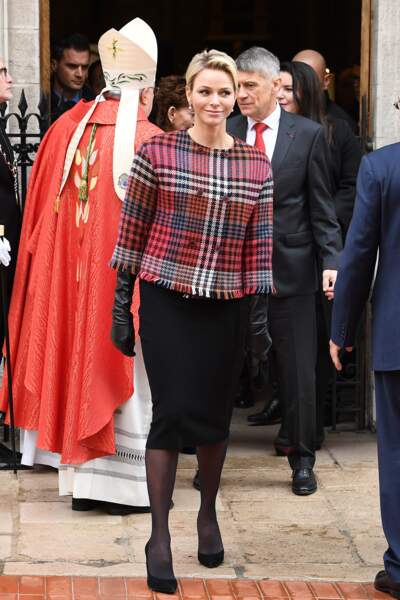 La princesse Charlene de Monaco lors des célébrations de la Sainte-Devote en janvier 2018