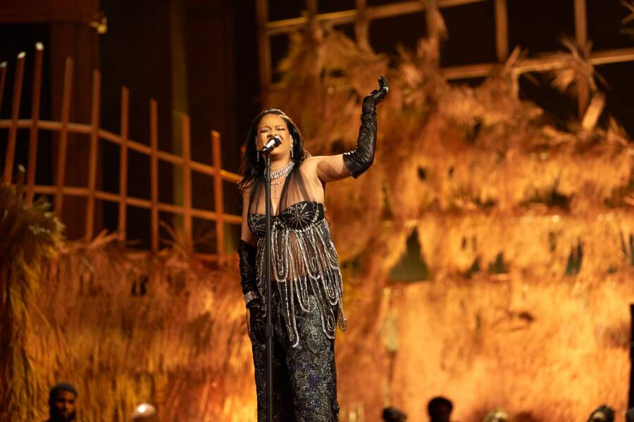 Pour sa première nomination, Rihanna brillait de mille feux dans une magnifique tenue ornée de cristaux signée Maison Margiela. 