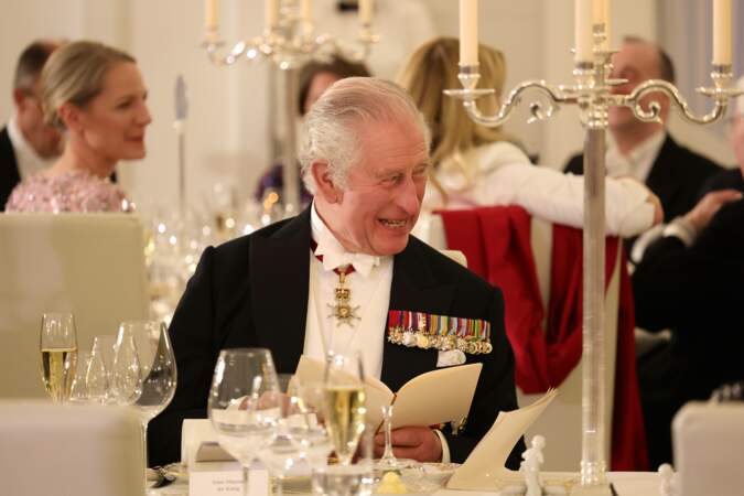 Le roi Charles III au banquet d'Etat au palais présidentiel Schloss Bellevue à Berlin, le 29 mars 2023.
