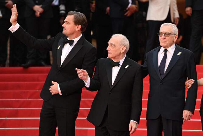 Festival de Cannes 2023 Killers of the Flower Moon : Leonardo DiCaprio incarne Ernest Burkhart, Martin Scorsese, au milieu, réalise le film et Robert de Niro, à droite, incarne William Hale.
